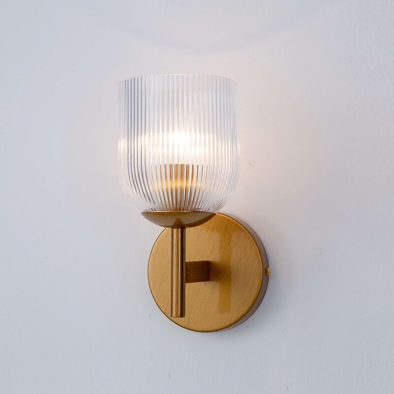 Alda 1 Light Mini Clear Ribbed Glass Shade Wall Sconce - Medium‑gloss Brushed Brass Finish image number 5
