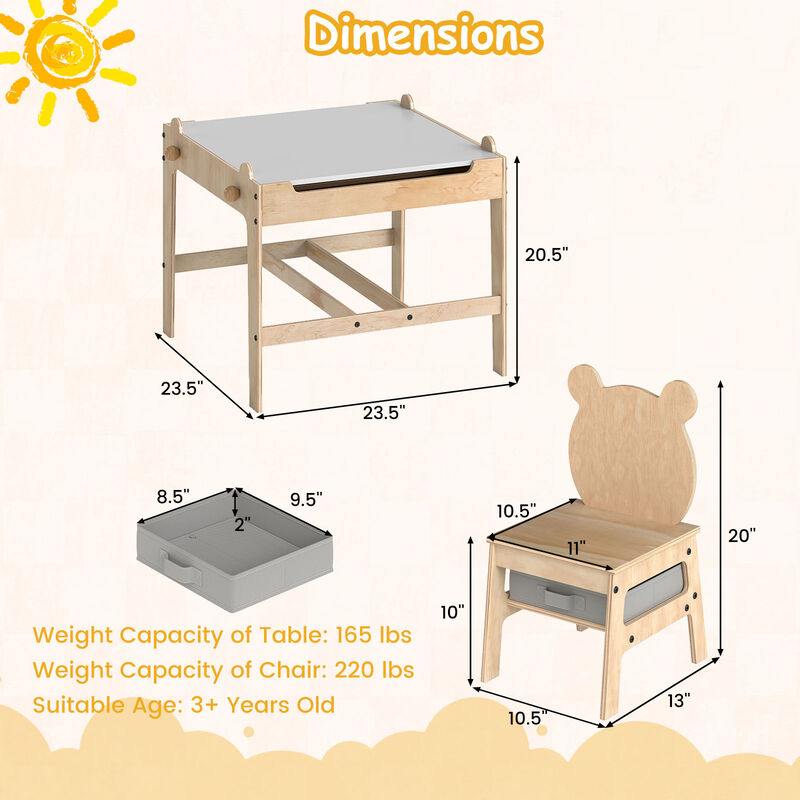 Children&rsquo;s Table and Chair Set with Reversible Whiteboard Top-Natural image number 2