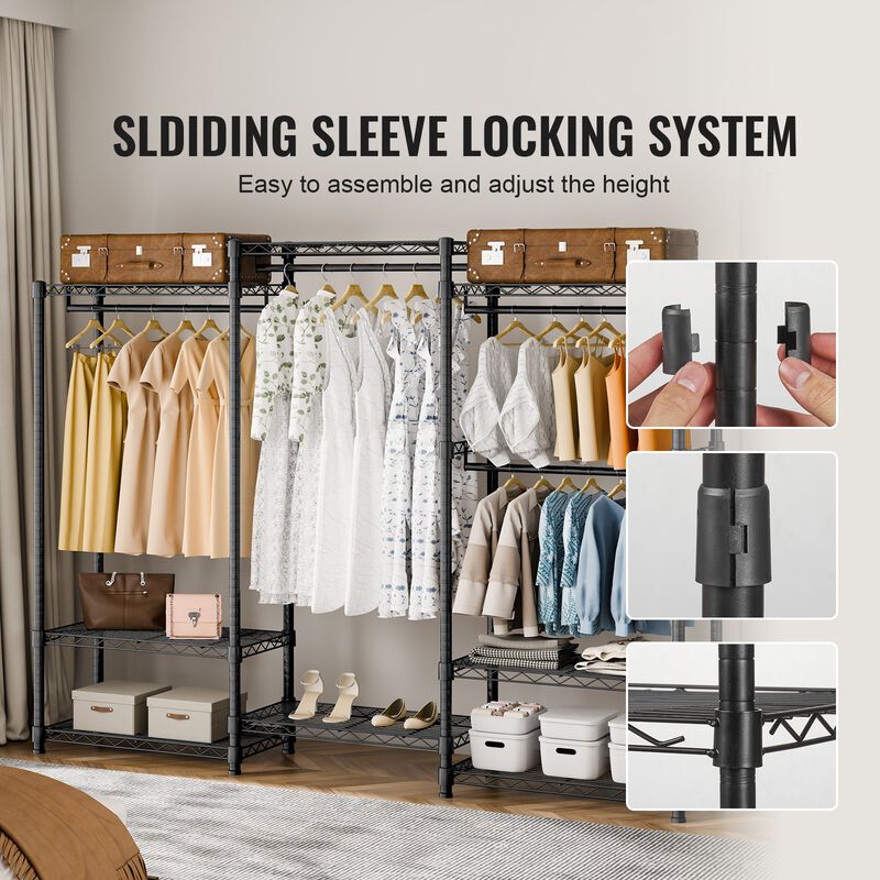 Freestanding Clothes Rack with 4 Hanging Rods, 8 Tiers, Wheels, and 800 lb Capacity