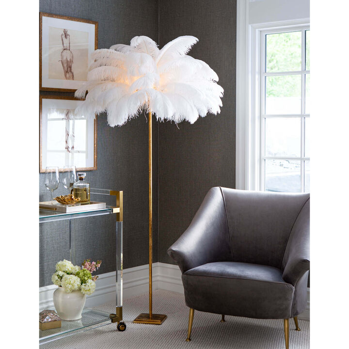 Regina Andrew Design Josephine White Feather Floor Lamp in a sitting room setting 