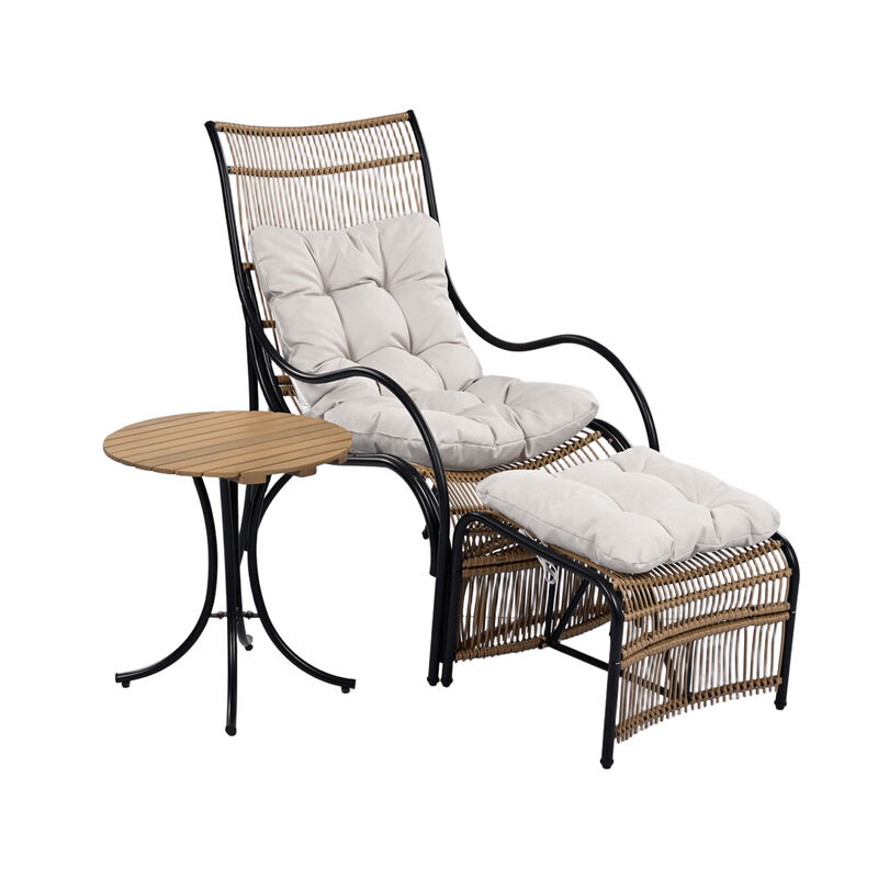 Merax 3 Pieces Wicker Outdoor Patio Furniture Set with Lounge Chair