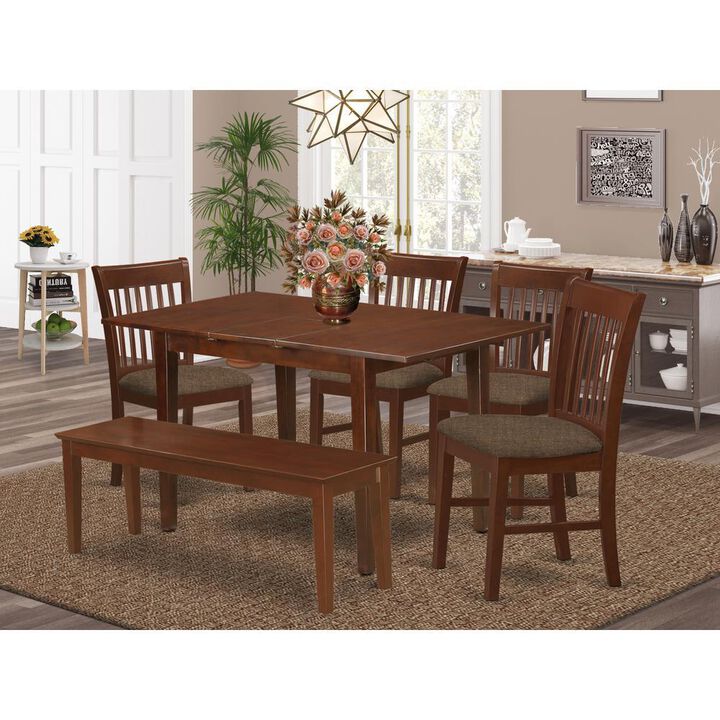 6 Pc Dining room set with bench - Table and 4 Dining Chairs plus Dining Bench