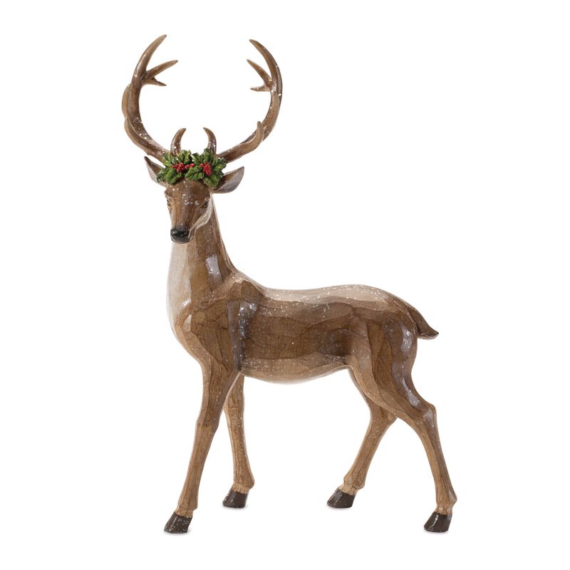 Set of 2 Holiday Deer Figurines for Christmas Mantel, Tabletop, or Shelf Display