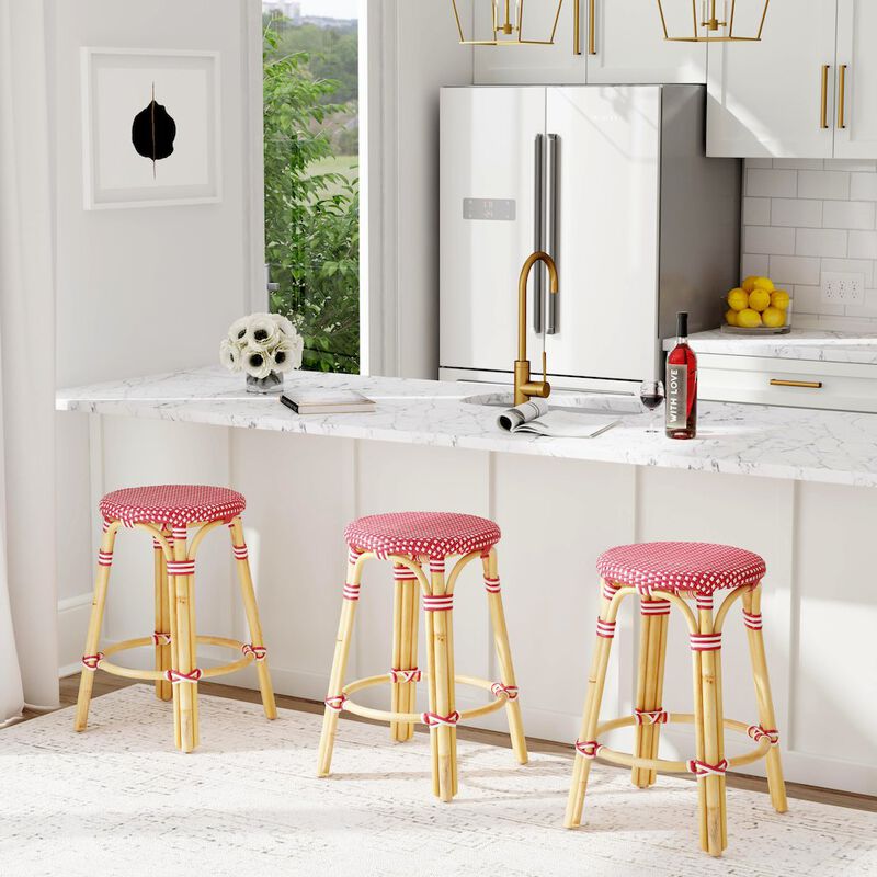 Butler Specialty Tobias Rattan Round 24 Counter Stool, Red and White Dot