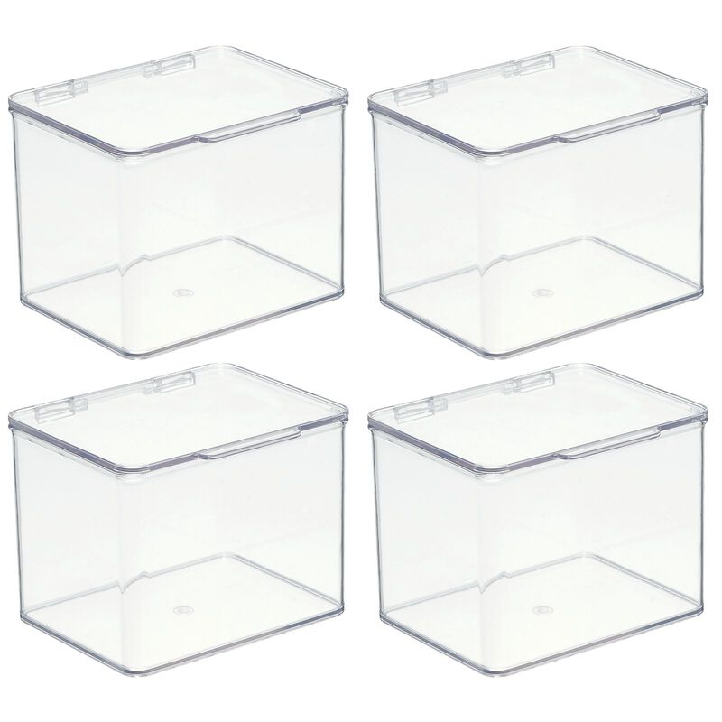mDesign Kitchen Pantry/Fridge Storage Organizer Box - Hinge Lid, 4 Pack, Clear image number 1