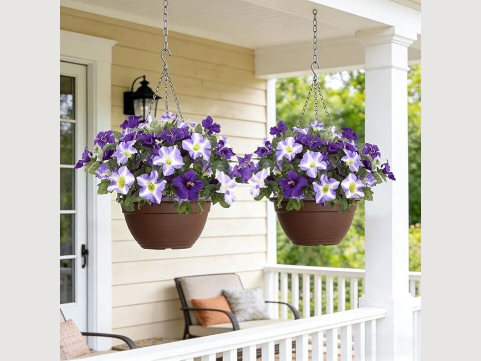 4 Bundle Purple Artificial Morning Glory Flowers UV Resistant Outdoor Garden