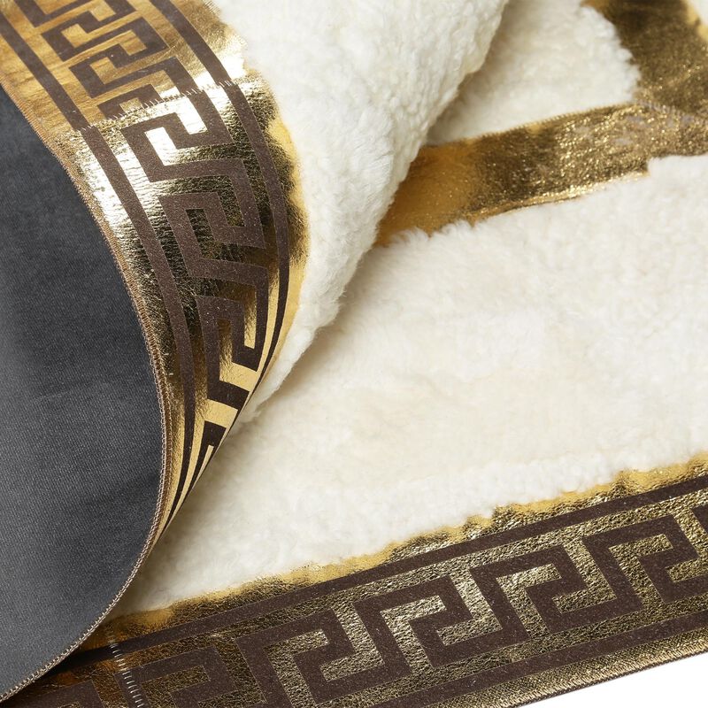 White Tuscan Fur Area Rug with Gold Border Handmade Genuine Luxury Fur Carpet, Custom Size Elegant Living Room Rug, Modern Designer Style image number 3