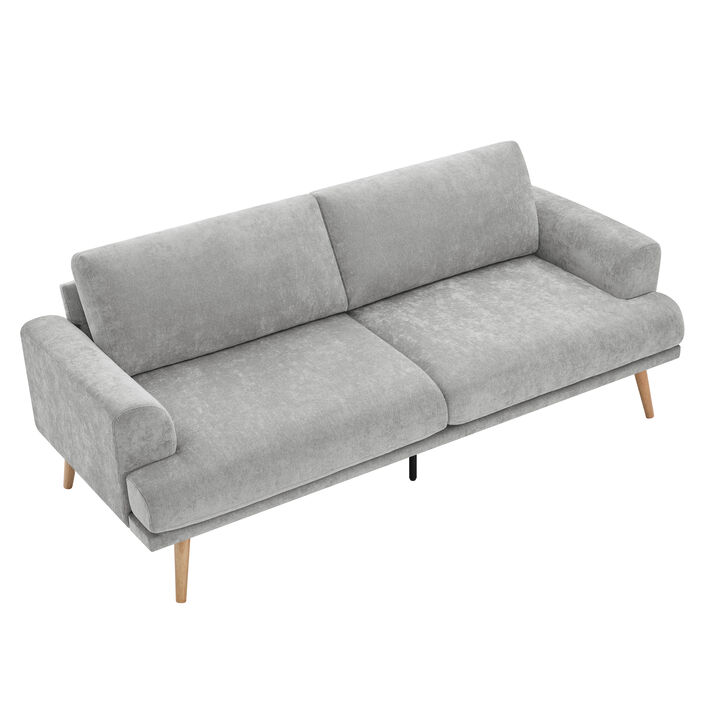 Merax Chenille Minimalist 3-Seater Sofa with Solid Rubberwood Legs