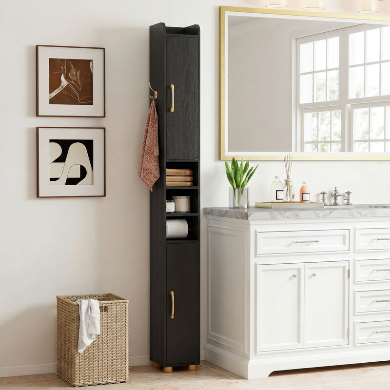 Freestanding Narrow Bathroom Cabinet with Open Shelves and Toilet Paper Holder image number 2