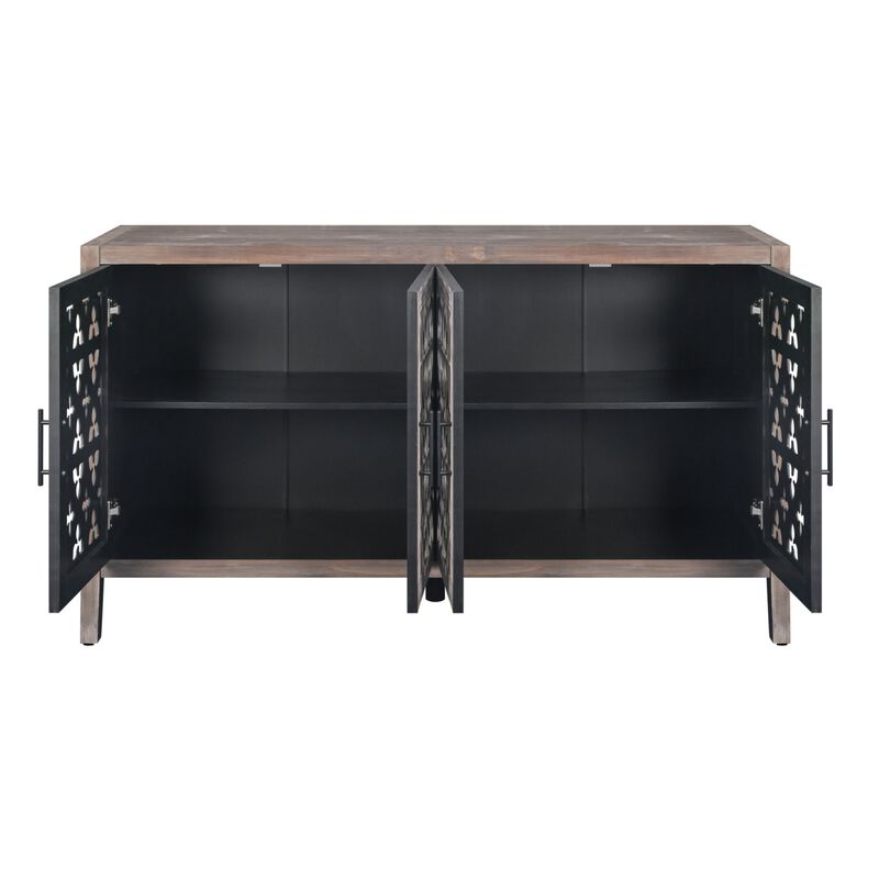 Sesjog Farmhouse Hollow‑Carved 4‑Door Sideboard Storage Cabinet image number 3
