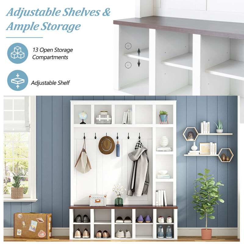 Merax Farmhouse Hall Tree with Storage Bench