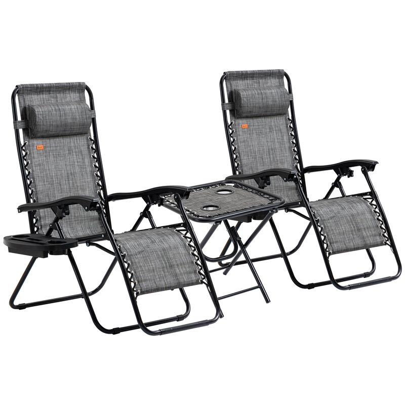 Gray Outdoor Relaxation: 3-Piece Zero Gravity Set with Side Table
