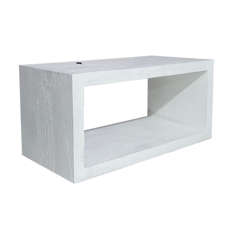 18 Inch Rectangular Wall Shelf, Acacia Wood Frame, White Washed Finish - Benzara