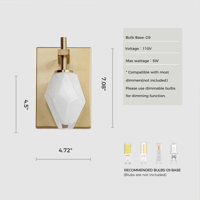 Vanity Light for Bathroom, Multi-Faceted Glass Shade, Electroplated Finish image number 2
