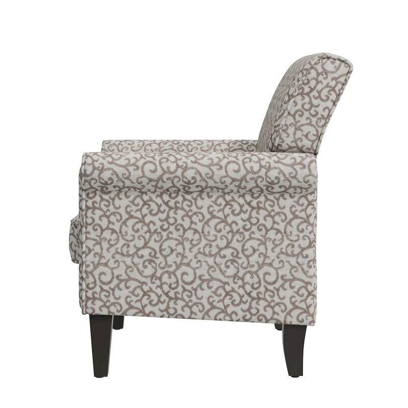 HL Home Furnishings Jean Rolled Armchairs with Nailheads in Tan Curly Vine