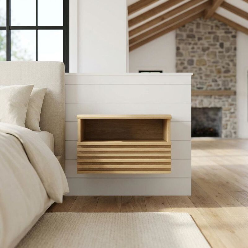 Wall-Mount Nightstand in Brown Finish with Modern Design image number 3