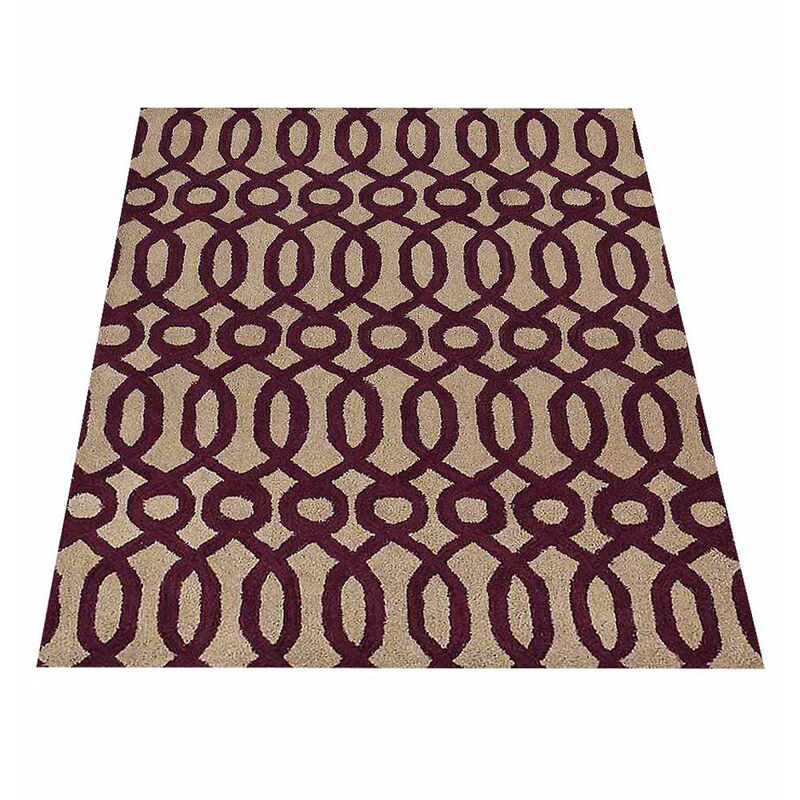 RUGSOTIC CARPETS HAND TUFTED WOOL ECO-FRIENDLY AREA RUGS  - 4'x6', Rectangle Shape, Cream & Purple, Contemporary Modern Design, High Pile Handmade Area Rugs for Living Room, Bed Room (K00734)