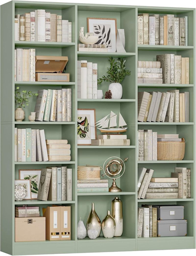 ShipItFurniture Green Triple Wide 74" Tall Six-Tier Bookshelf image number 1