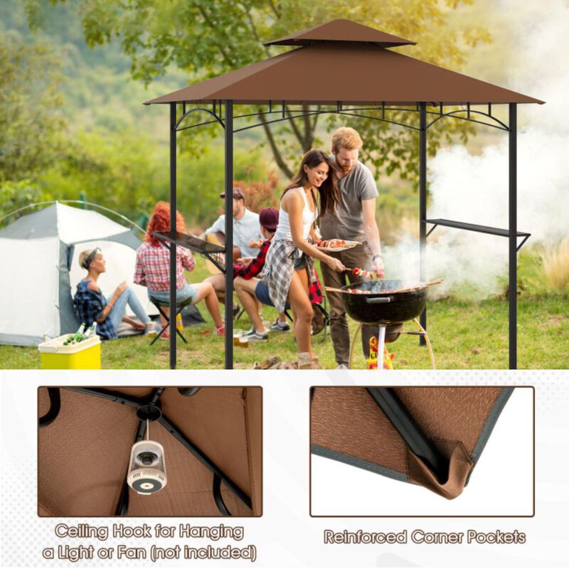 Hivvago Outdoor Double-Tiered Grill Gazebo Canopy with 2 Shelves and 7 Hooks