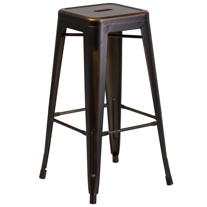 Flash Furniture Kai Commercial Grade 30" High Backless Distressed Copper Metal Indoor-Outdoor Barstool