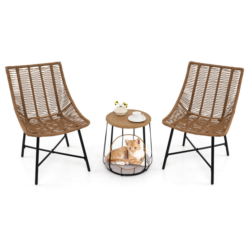 Outdoor 3-Piece Conversation Set with Pet House for Patio Yard &ndash; Brown image number 3