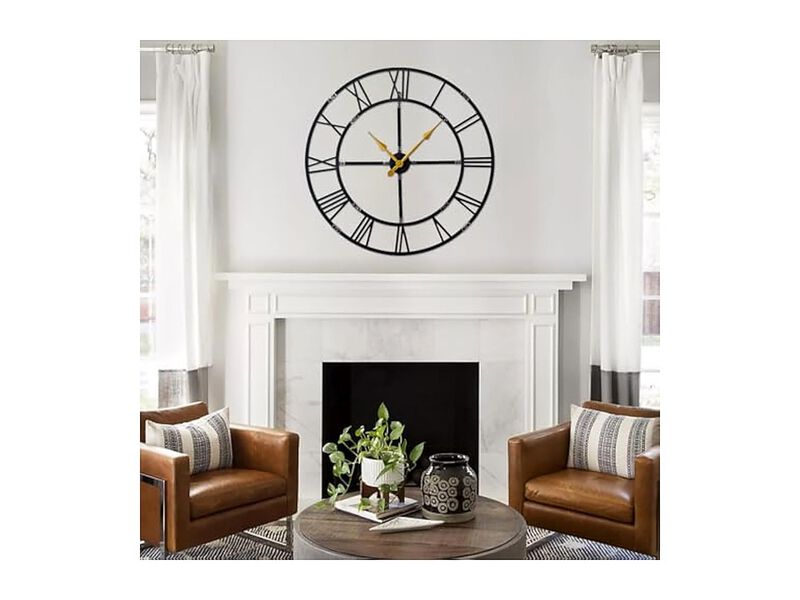 Assembly Farmhouse Metal Wall Clock 32 Inch Silent Non Ticking Living Room Decor image number 2