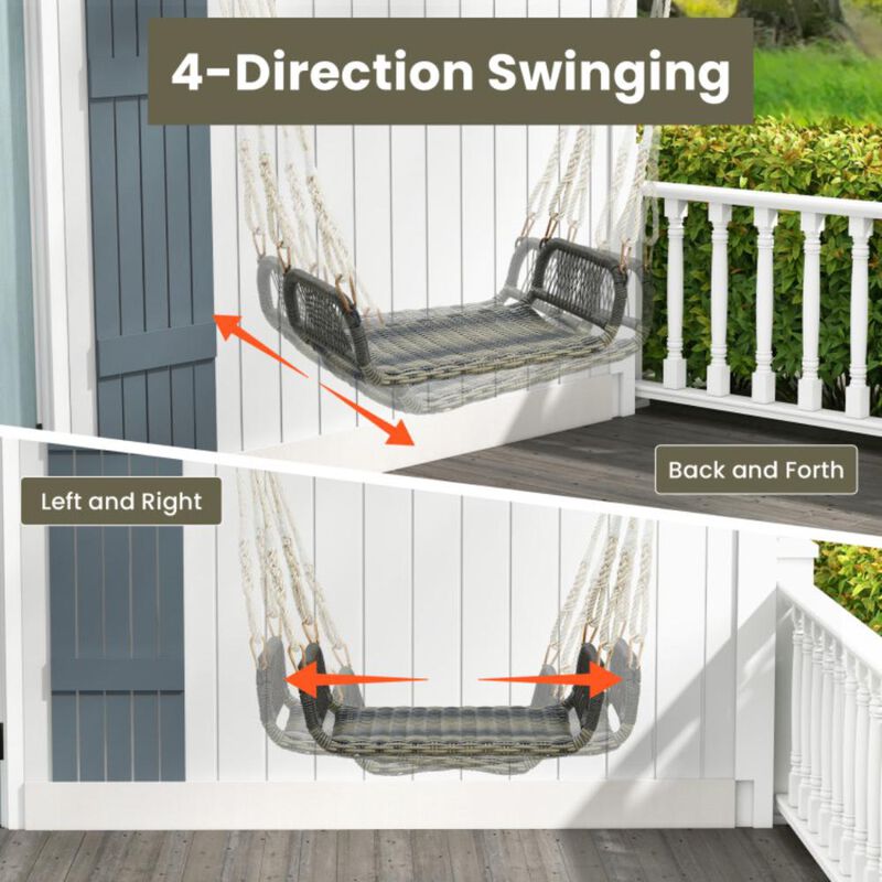Hivvago Wicker Porch Swing Seat with Cozy Armrests