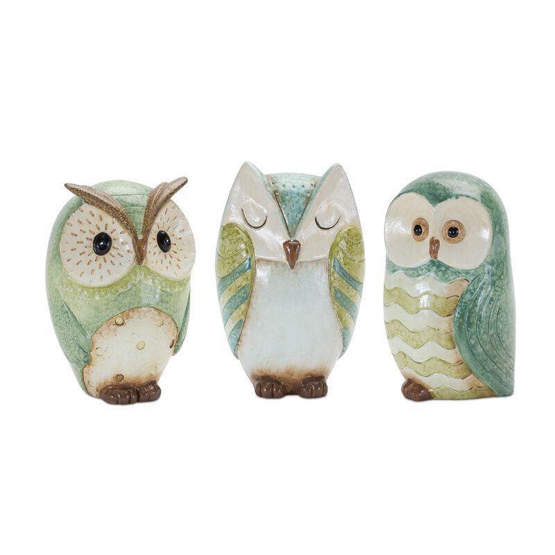 Set of 3 Owl Figurines Decorative Garden or Home Decor Accents