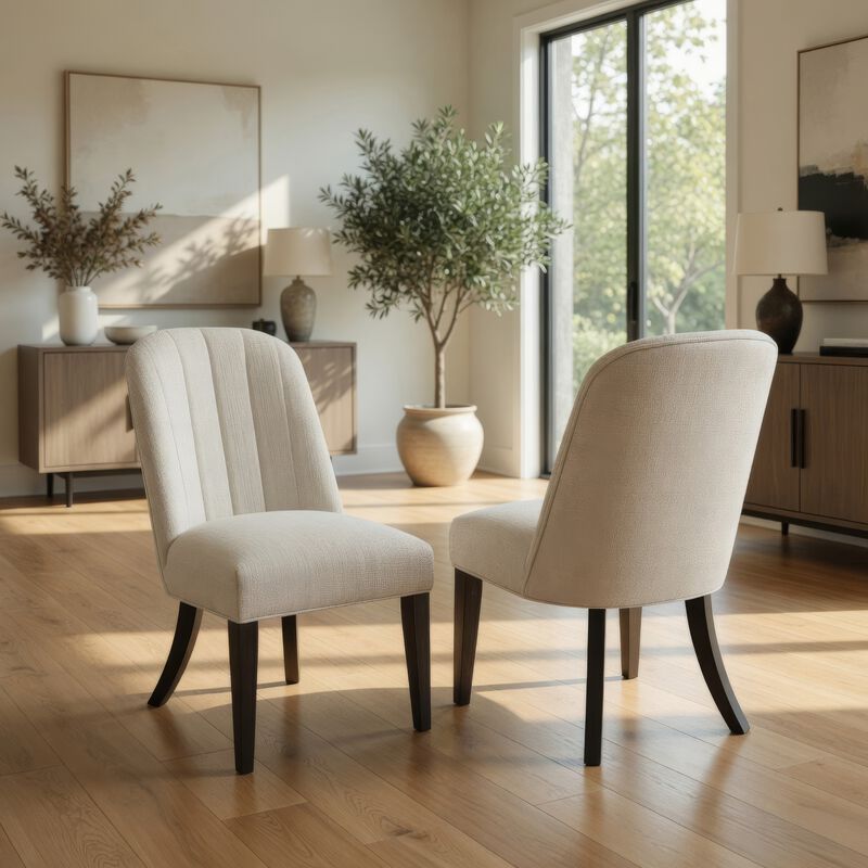 Lina Dining Side Chair Set of 2, Cream Upholstery, Brunished Black image number 8
