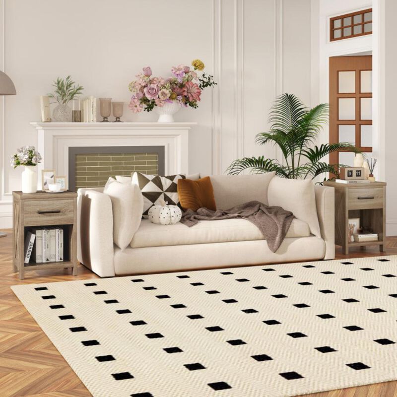 Nightstand with Drawer and Shelf, Modern Bedside Table for Bedroom Storage