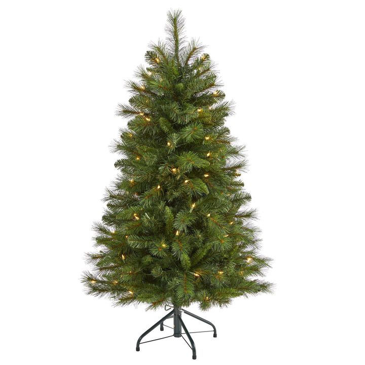 Nearly Natural 4-ft West Virginia Mountain Pine Artificial Christmas Tree with 100 Clear Lights and 322 Bendable Branches