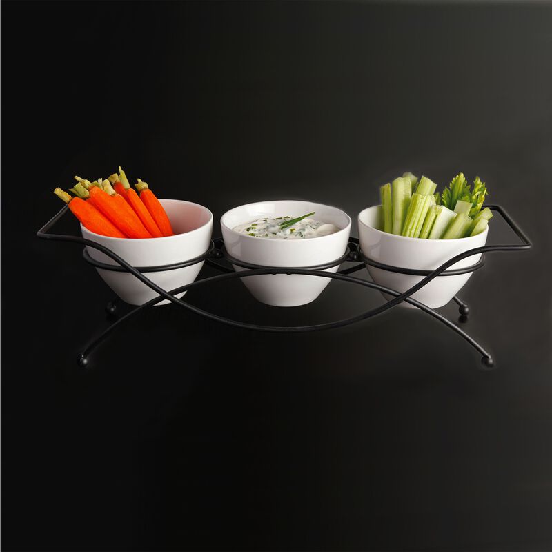 Gibson Splendid Grace 4 pc Serving Set with Metal Rack in White