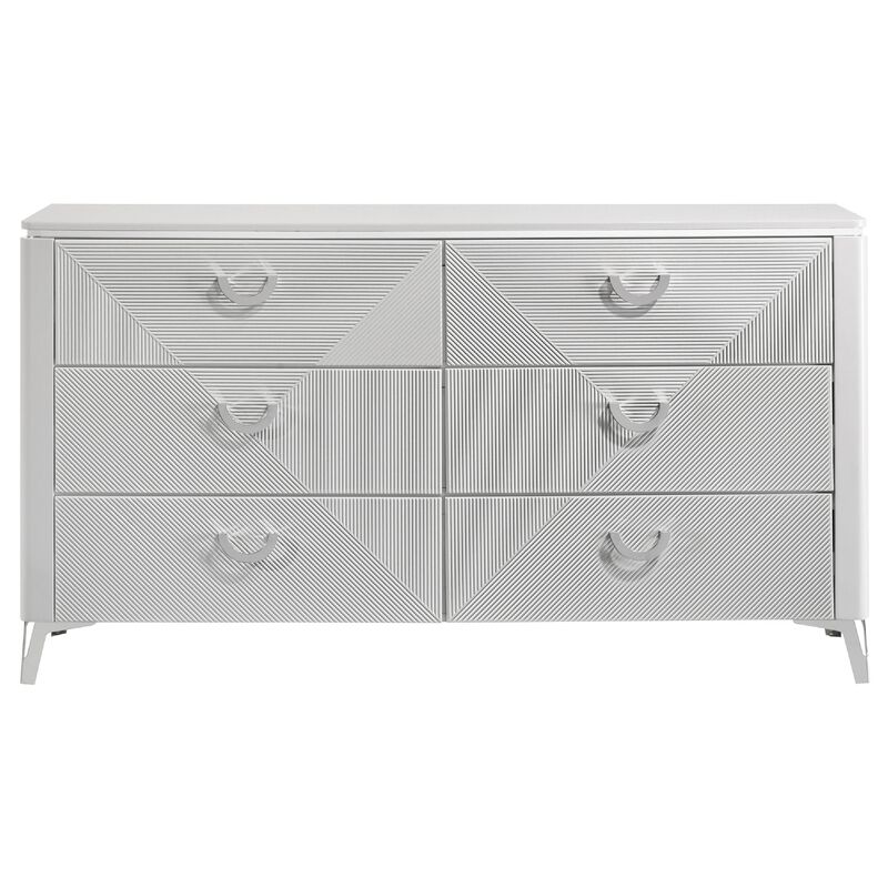 Ivana 63 Inch Wide Dresser with 6 Drawers, Geometric Front, White Wood image number 2