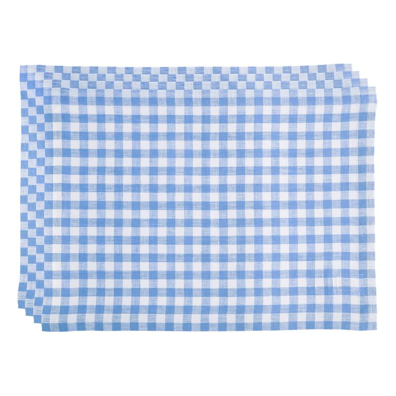 Solino Home 100% Pure Linen Placemats 14 x 19 Inch Set of 4 - Gingham Check
