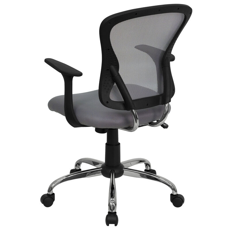 Alfred Mid-Back White Mesh Swivel Task Office Chair with Chrome Base and Arms image number 7