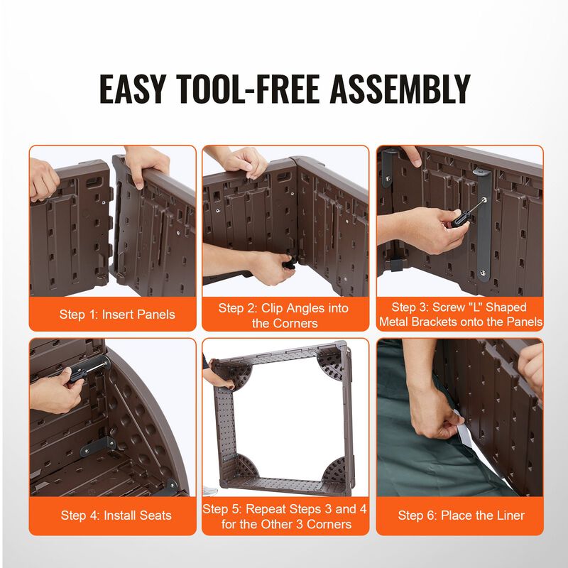 Square Sandbox with Cover &ndash; HDPE Outdoor Sand Pit with Seating for 4 Kids & Bottom Liner, Perfect for Backyard Play Ages 3&ndash;12