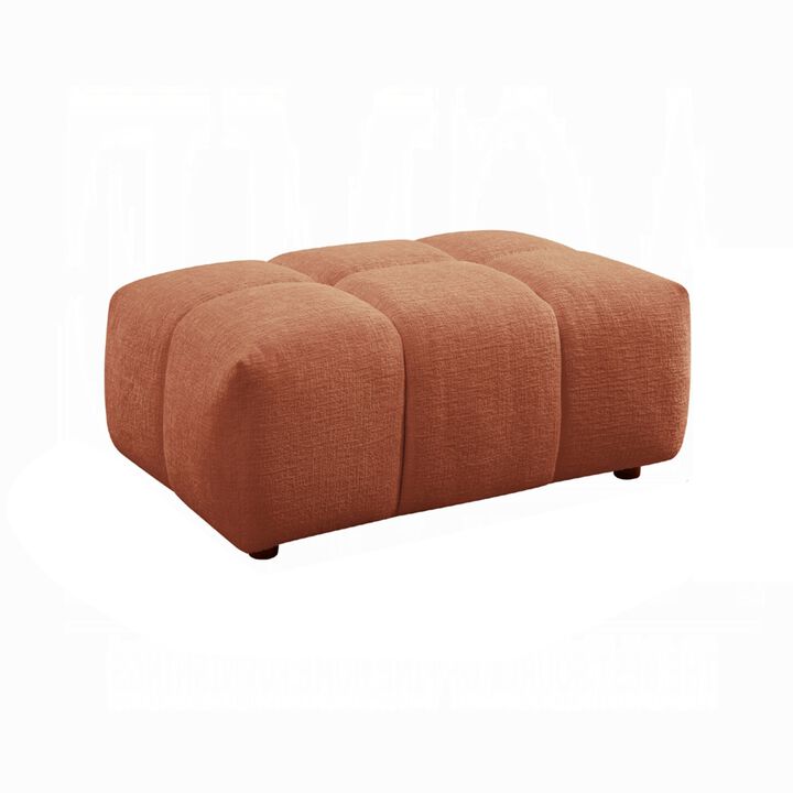 Leya Modular Ottoman, Tufted Coral Red Linen, 43 Inch Rectangular Seat