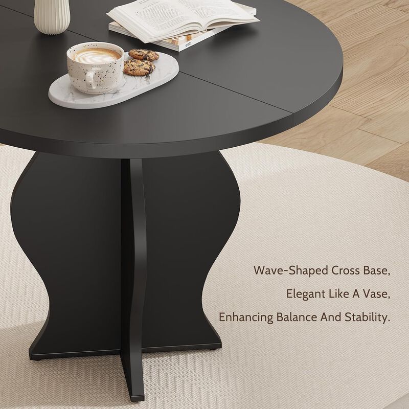 31.5" Round Dining Table for 2-4, Modern Farmhouse Wood Kitchen Table, Rustic Black Circle Dining Room Table for Kitchen, Dining Room image number 5