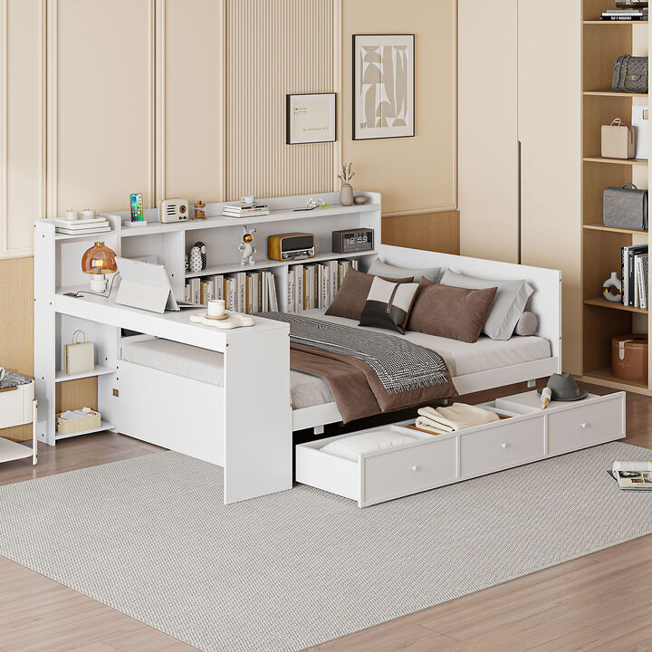 Merax Multifunctional Pine Daybed with Desk & Storage