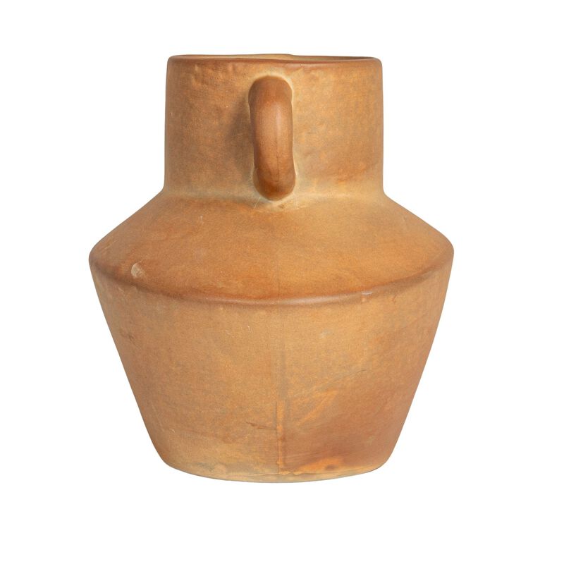 Round Stoneware Vase with Reactive Glaze Finish and Vertical Handles, Terracotta image number 3
