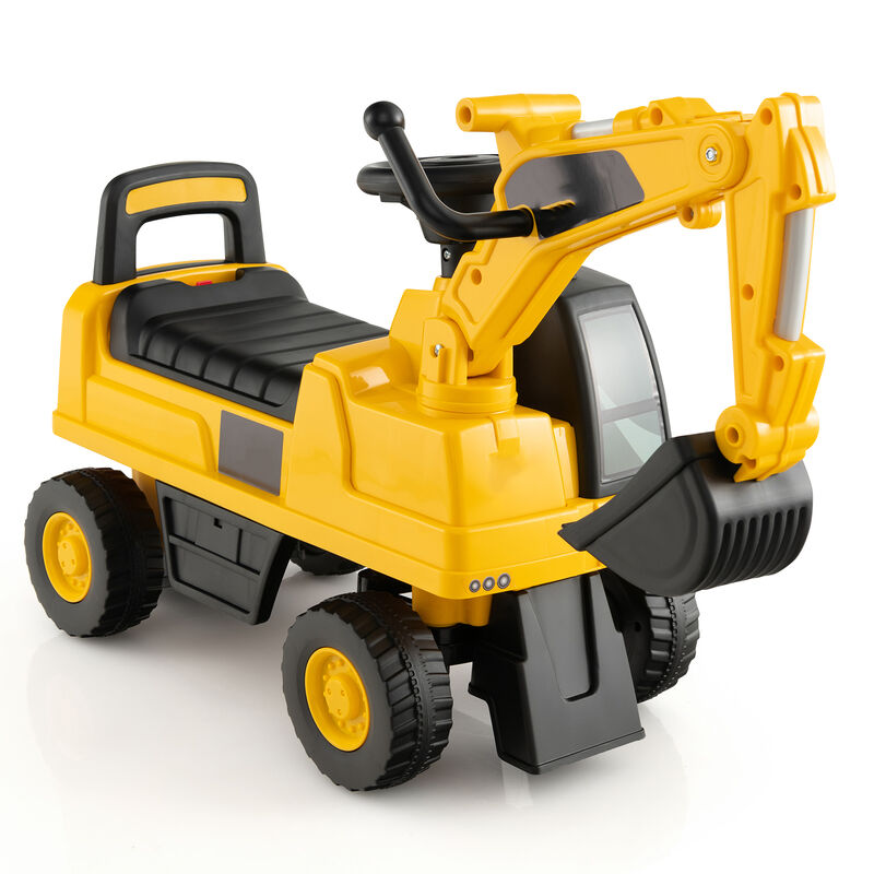 Kids Construction Ride On Digger Toy with Adjustable Arm and Realistic Design-Yellow image number 3