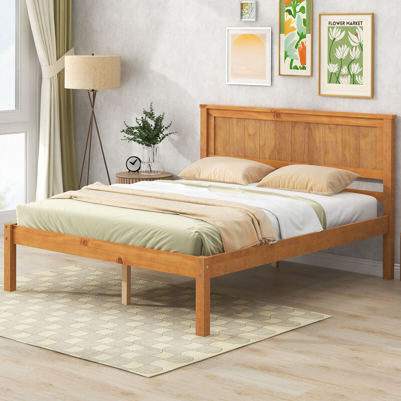 Platform Bed Frame with Headboard, Slatted Support System, No Box Spring Needed