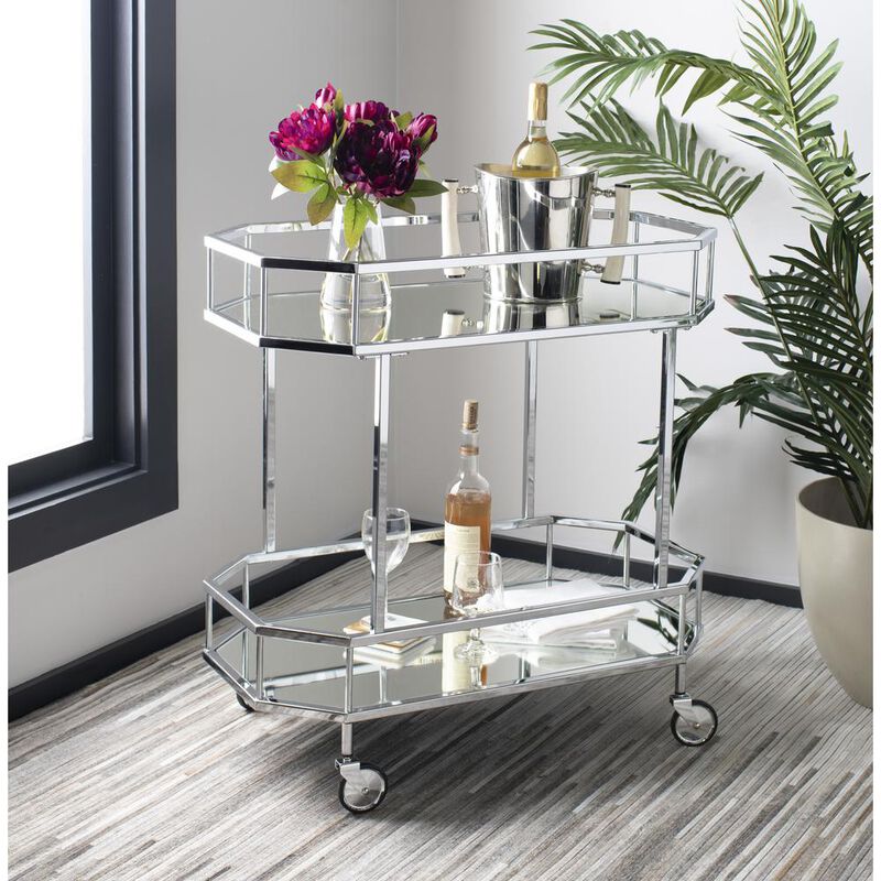 Safavieh Silva 2 Tier Octagon Bar Cart, Silver/Mirror
