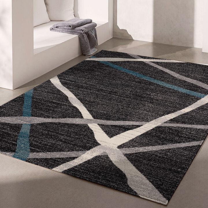 Nova Contemporary Geometric Grey Blue Indoor Area Rug