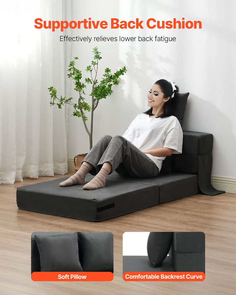 Folding Sofa Bed 3-in-1 Foldable Couch Bed with 2 Pillows Dark Grey Single image number 3