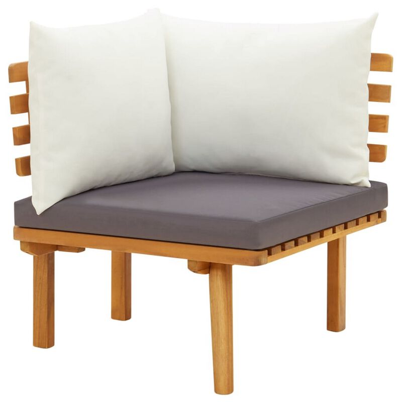 Roma Outdoor Modular Corner Chair, White Fabric, Solid Acacia Wood - Benzara image number 5