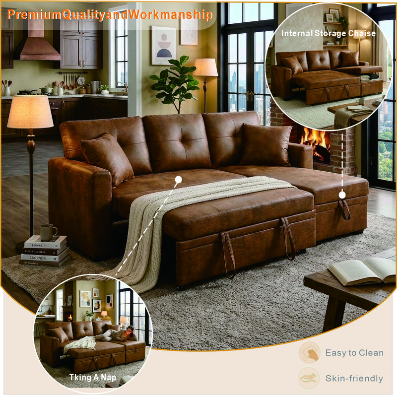 Jomple Foil Fabric Sectional Sleeper sofa image number 2