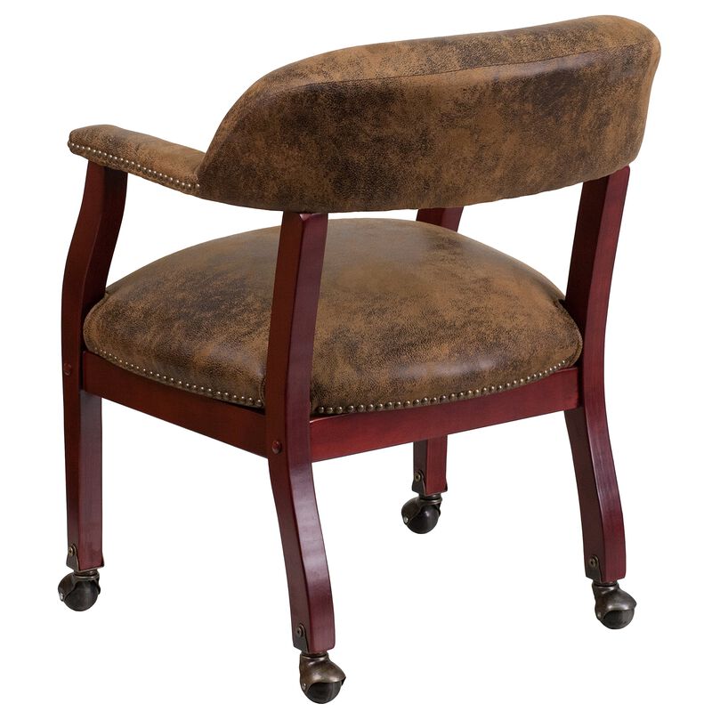 Flash Furniture Sarah Bomber Jacket Brown Luxurious Conference Chair with Accent Nail Trim and Casters