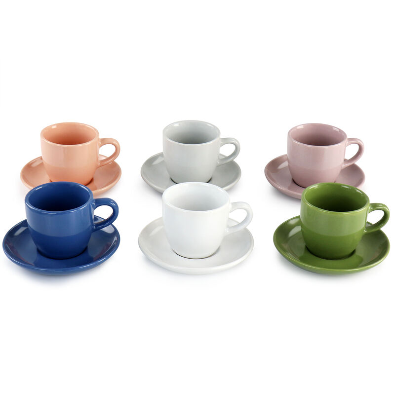 Mr. Coffee 12 Piece 3oz Stoneware Espresso Cup and Saucer Set in Assorted Colors