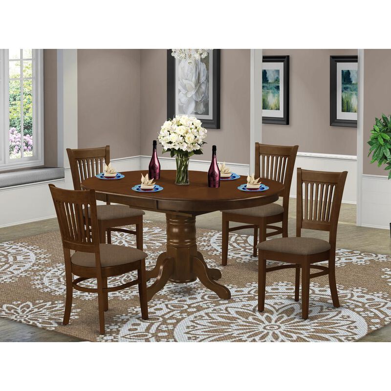 East West Furniture KEVA5-ESP-C 5 Pc set Kenley Kitchen Table with a Leaf and 4 Fabric Seat Chairs